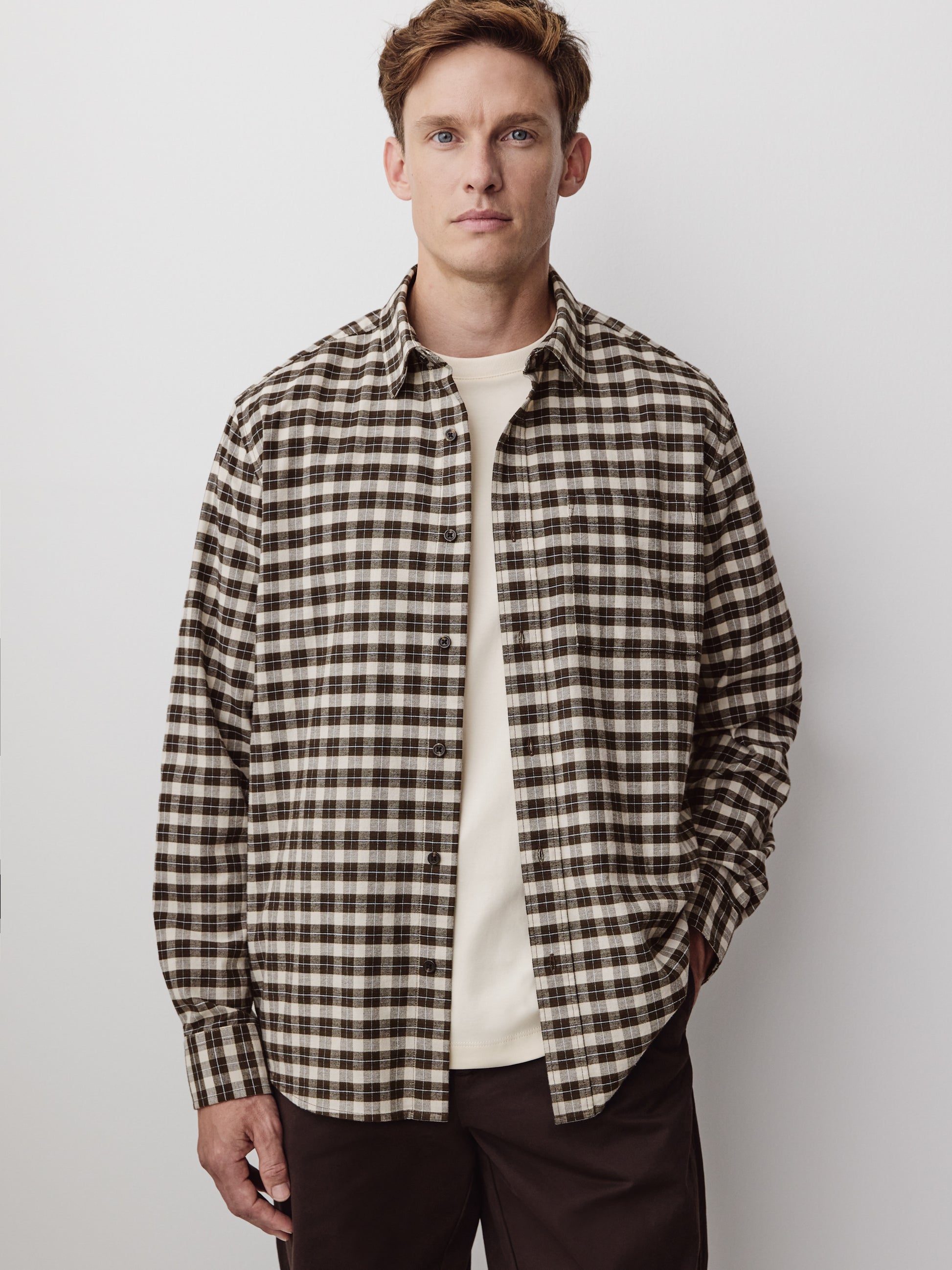 Woven Tailored Collar Shirt, Textured Check, 100% Cotton