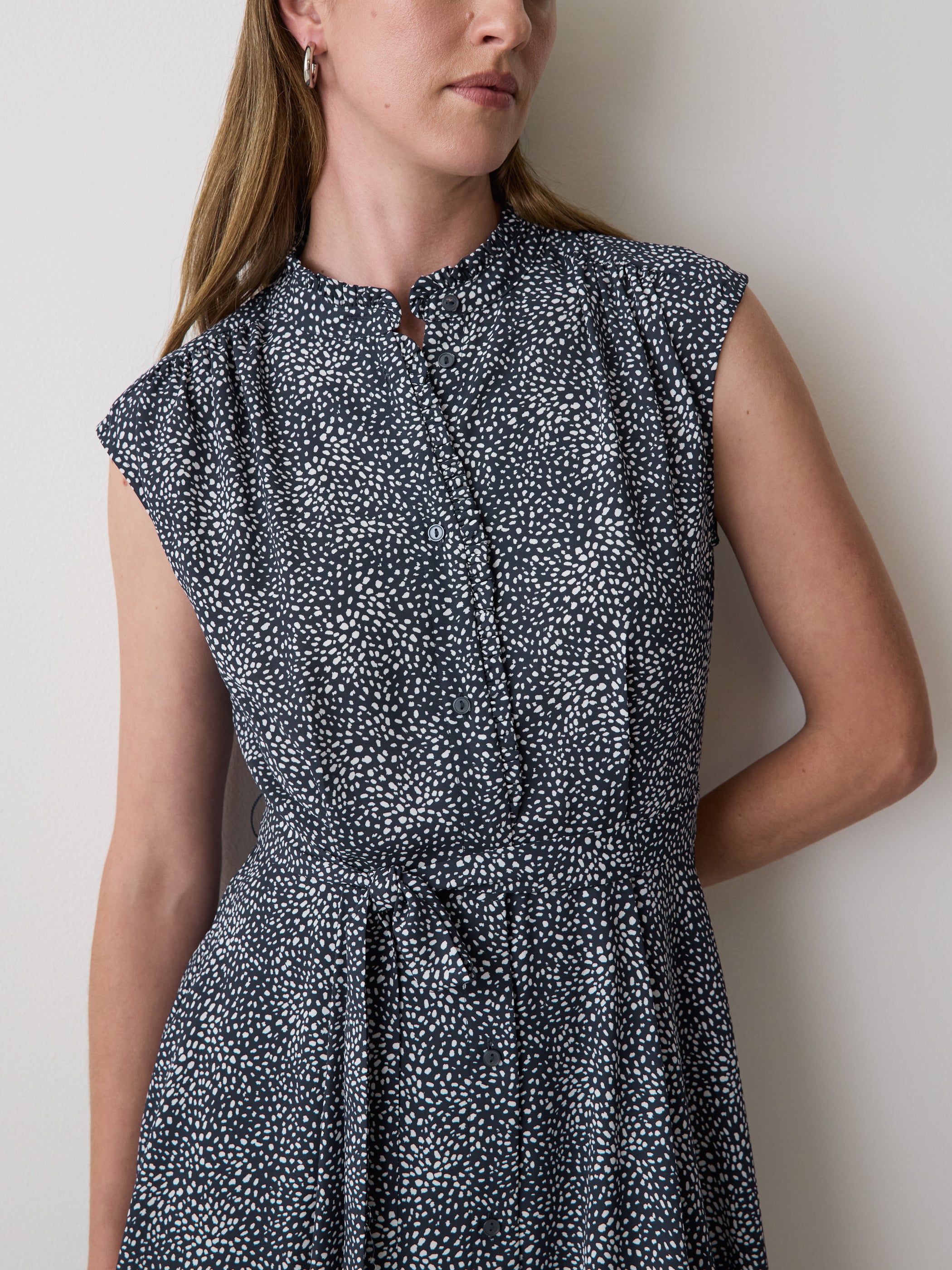 Sleeveless Mock-Neck Buttoned-Down Mini Dress