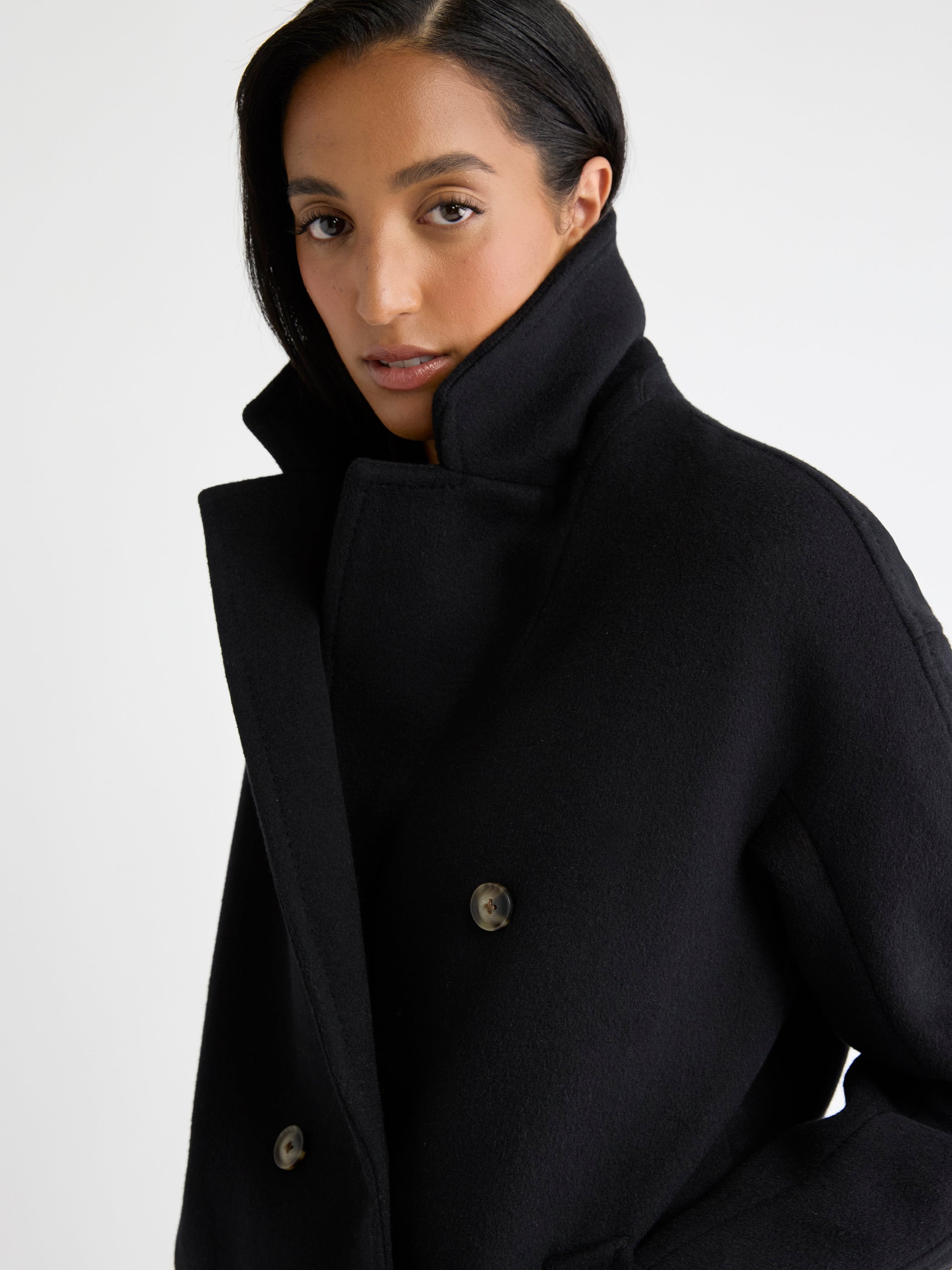 Melton Wool-Blend Double-Breasted Peacoat