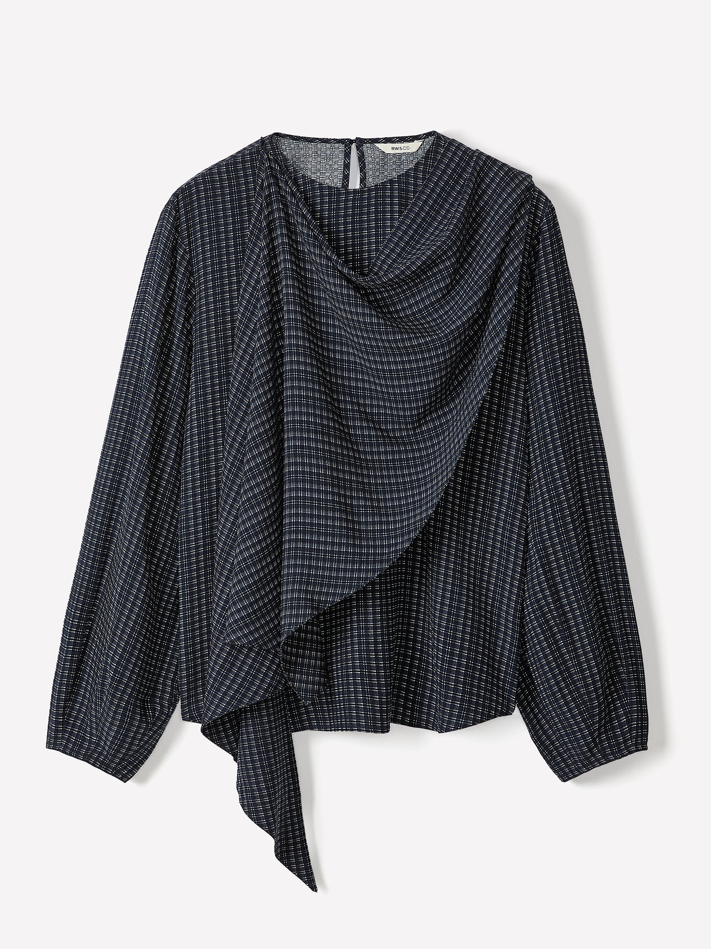 Long-Sleeve Popover Blouse with Scarf Neckline