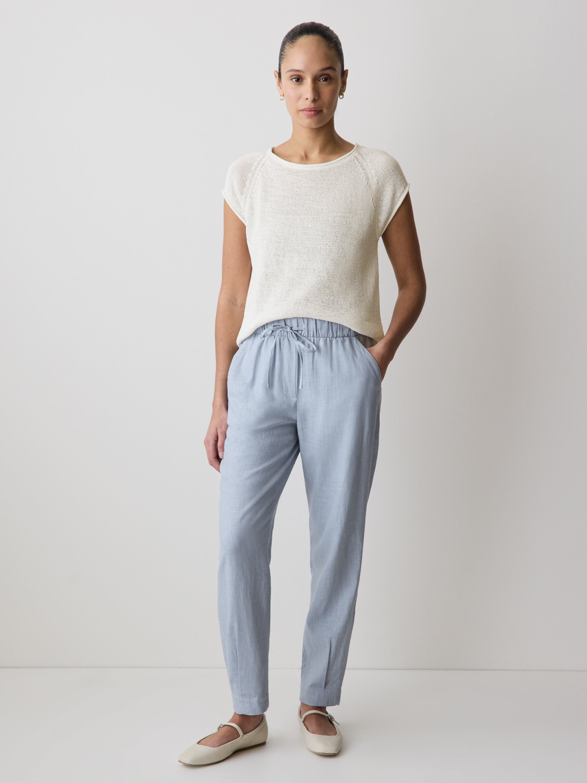 Cap-Sleeve Tape-Yarn Sweater