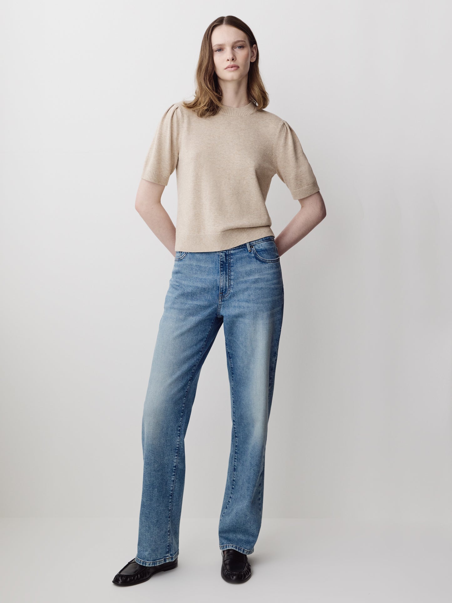 Knit Cotton Blend Crew Neck Sweater