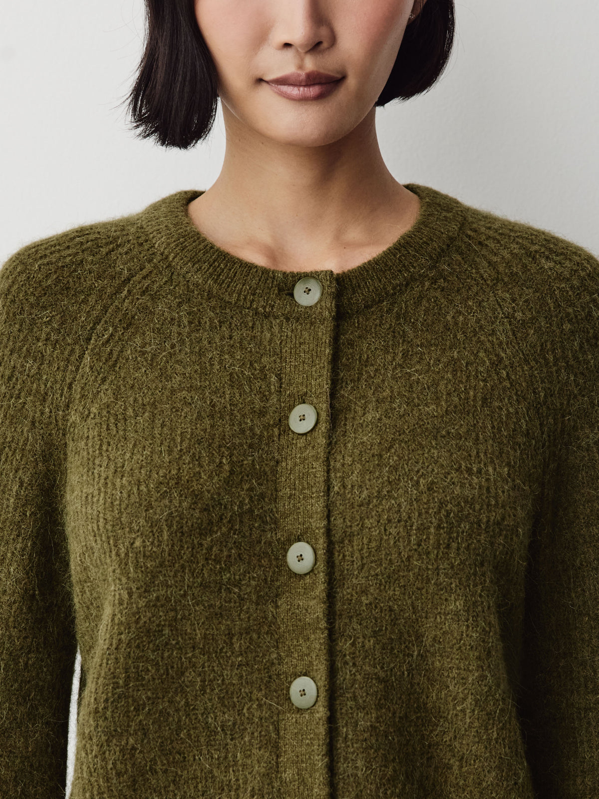 Wool-Blend Long-Sleeve Crew-Neck Cardigan