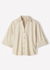 Linen-Blend Short-Sleeve Blouse with Shirt Collar