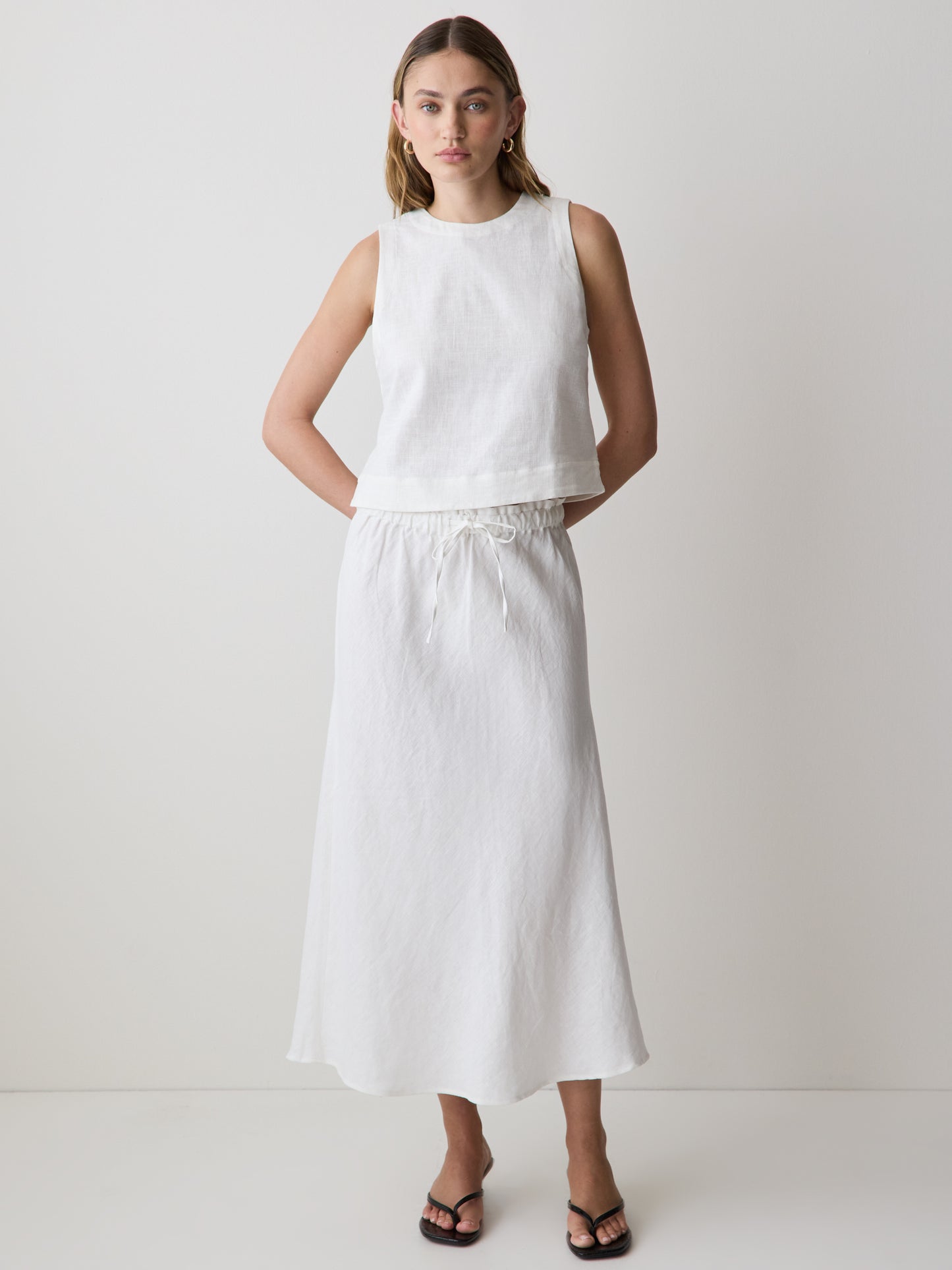 Linen Straight Midi Skirt