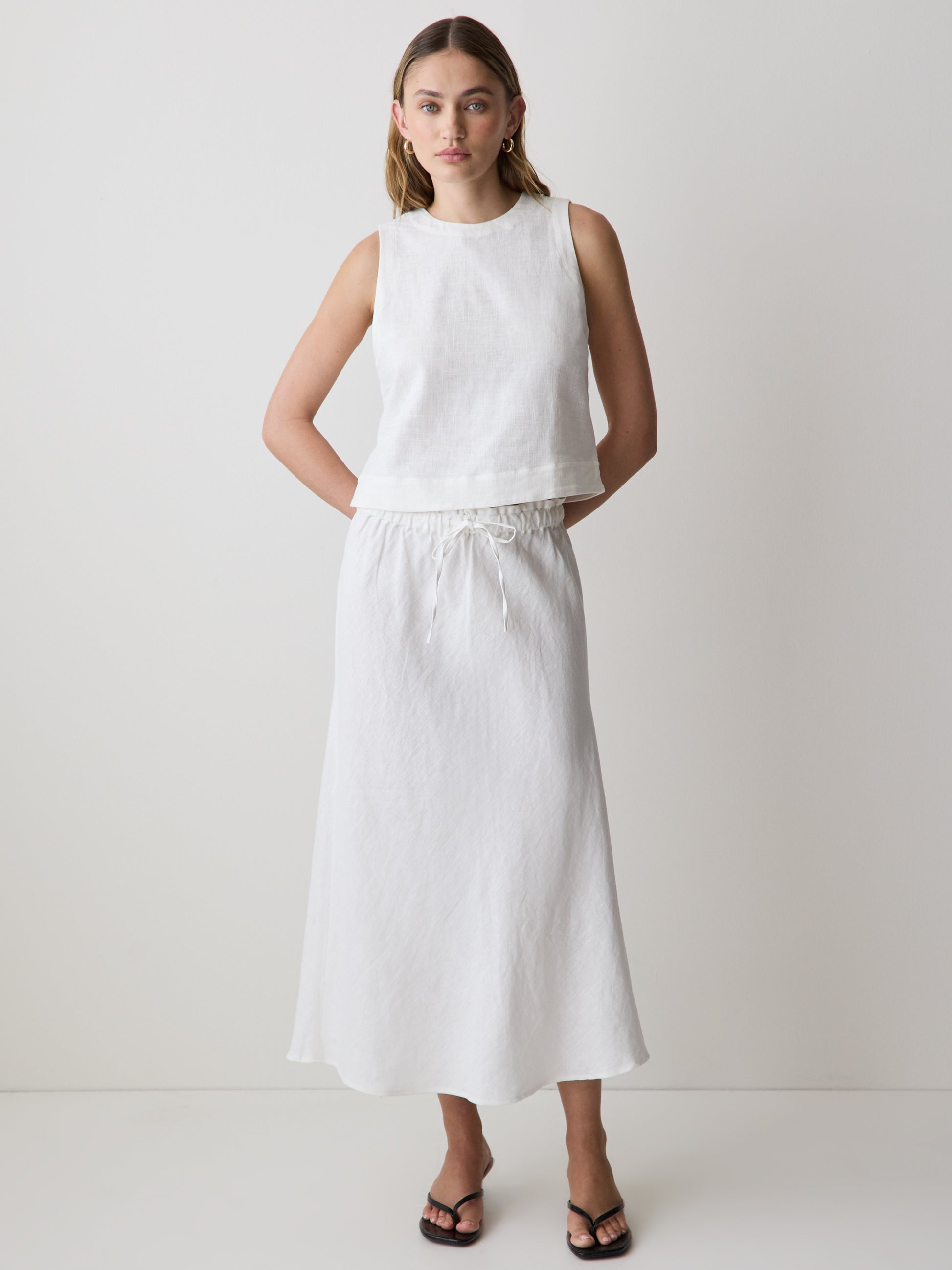Linen Straight Midi Skirt