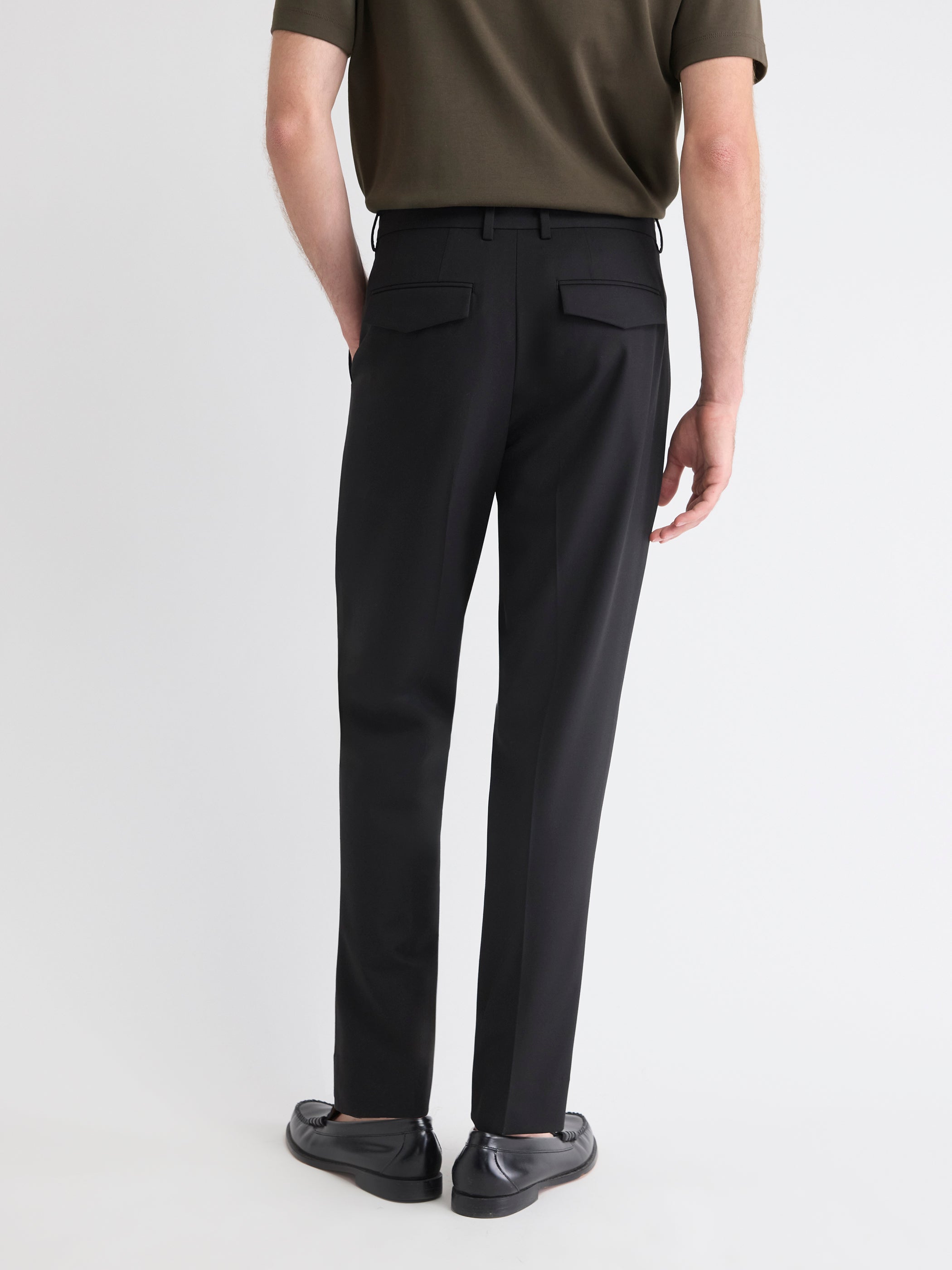 Pantalon Habillé à Jambe Fuselée Plissée en Mélange de Laine