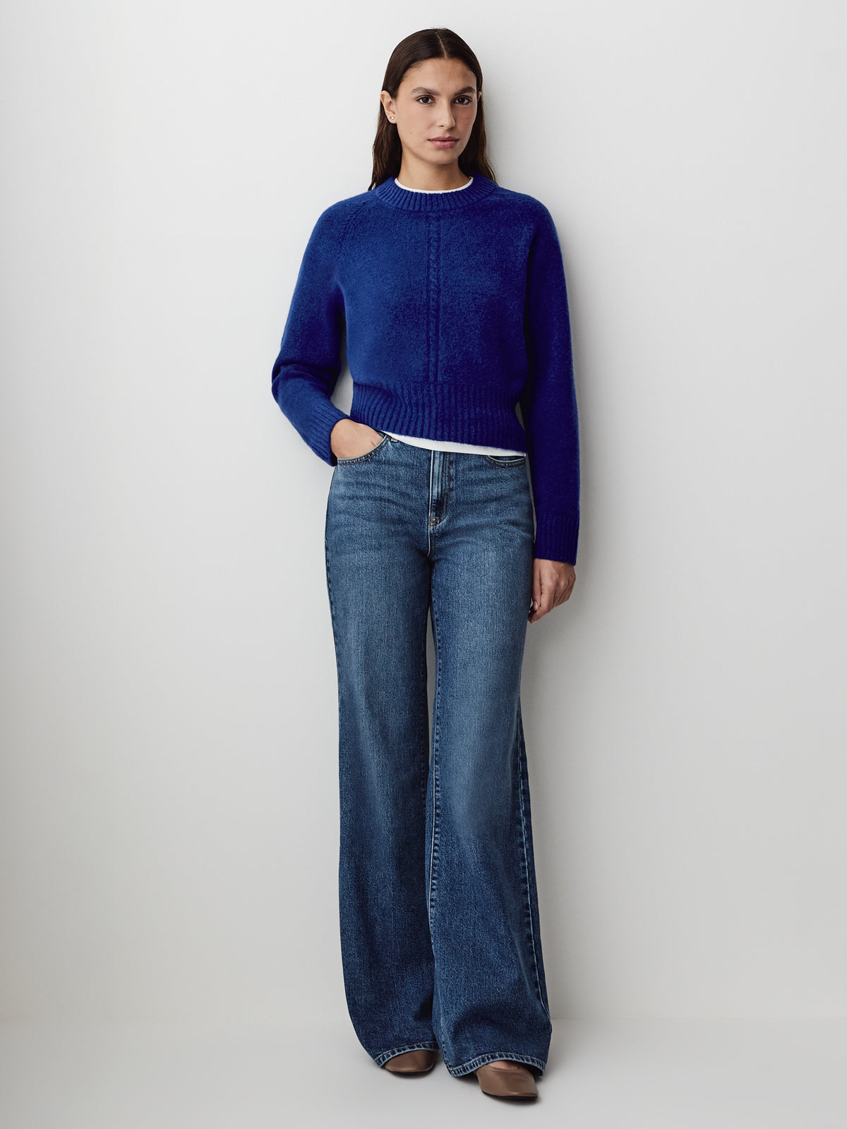 Long-Sleeve Crew-Neck Spongy Pullover