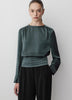 Long-Sleeve Crew-Neck Blouse with Shoulder Pads