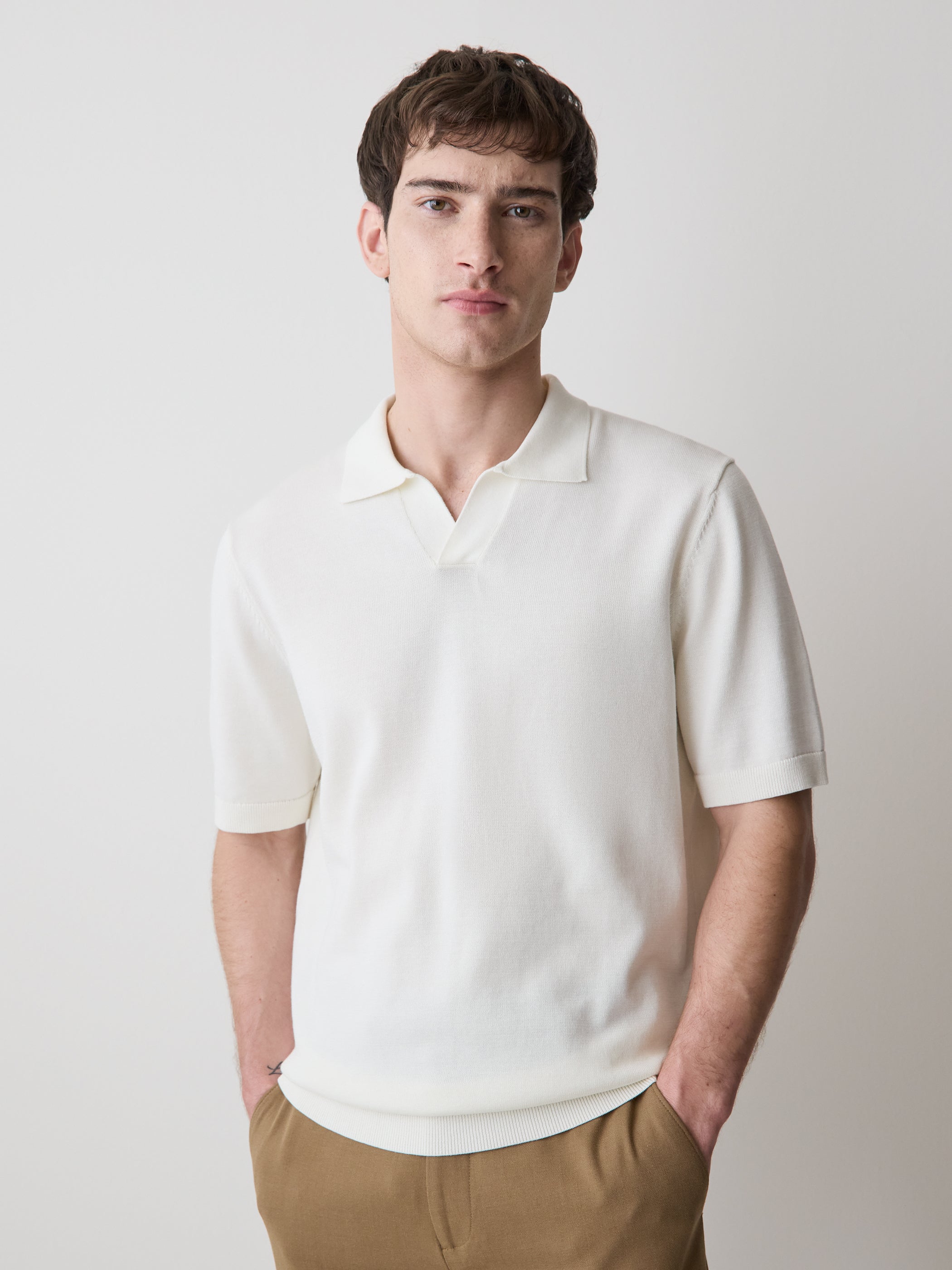 Cotton Short-Sleeve Polo with Johnny Collar