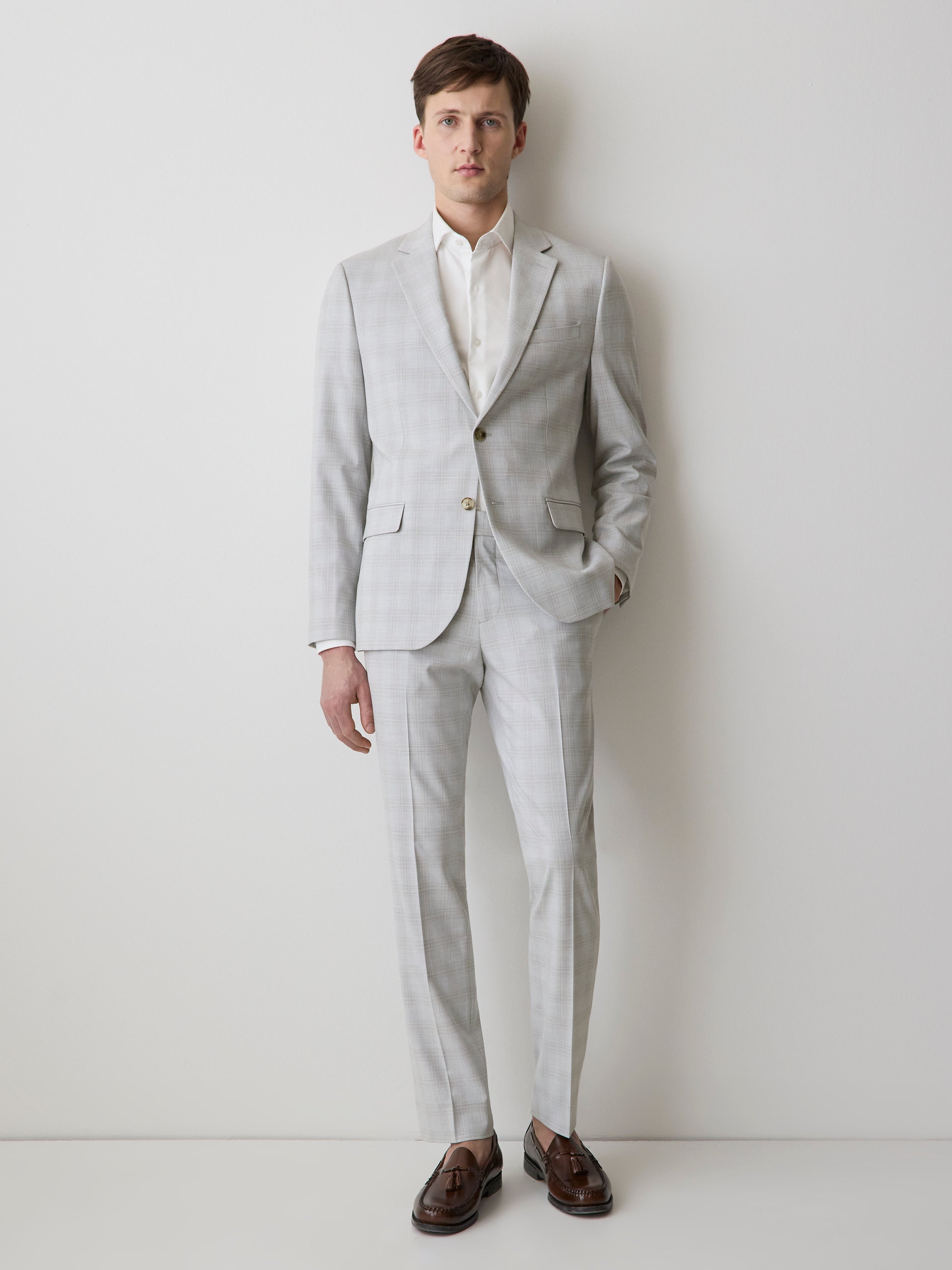 Slim Fit Grey Checkered Suit Blazer