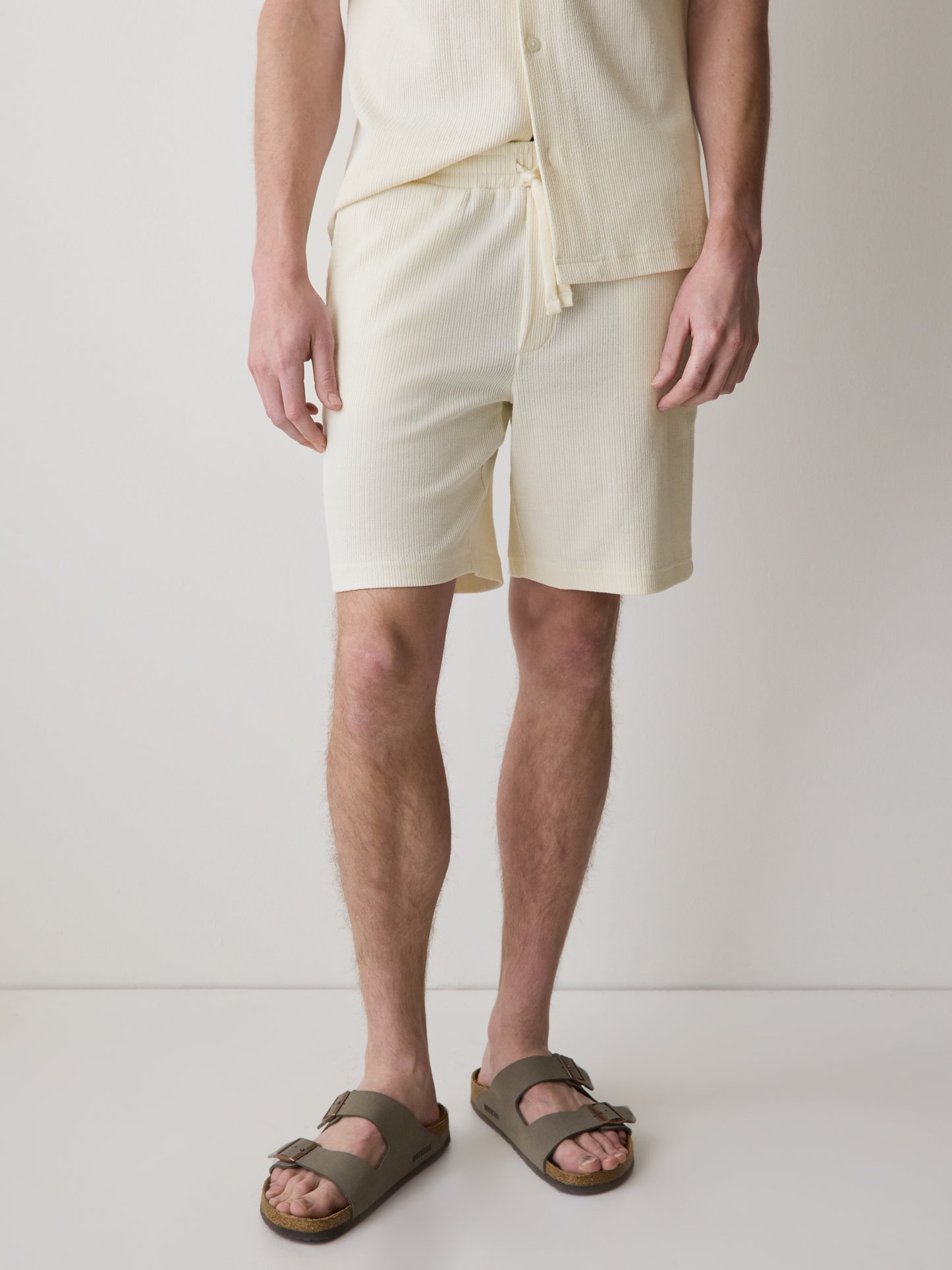 Mens Knit Textured Cotton Blend Shorts
