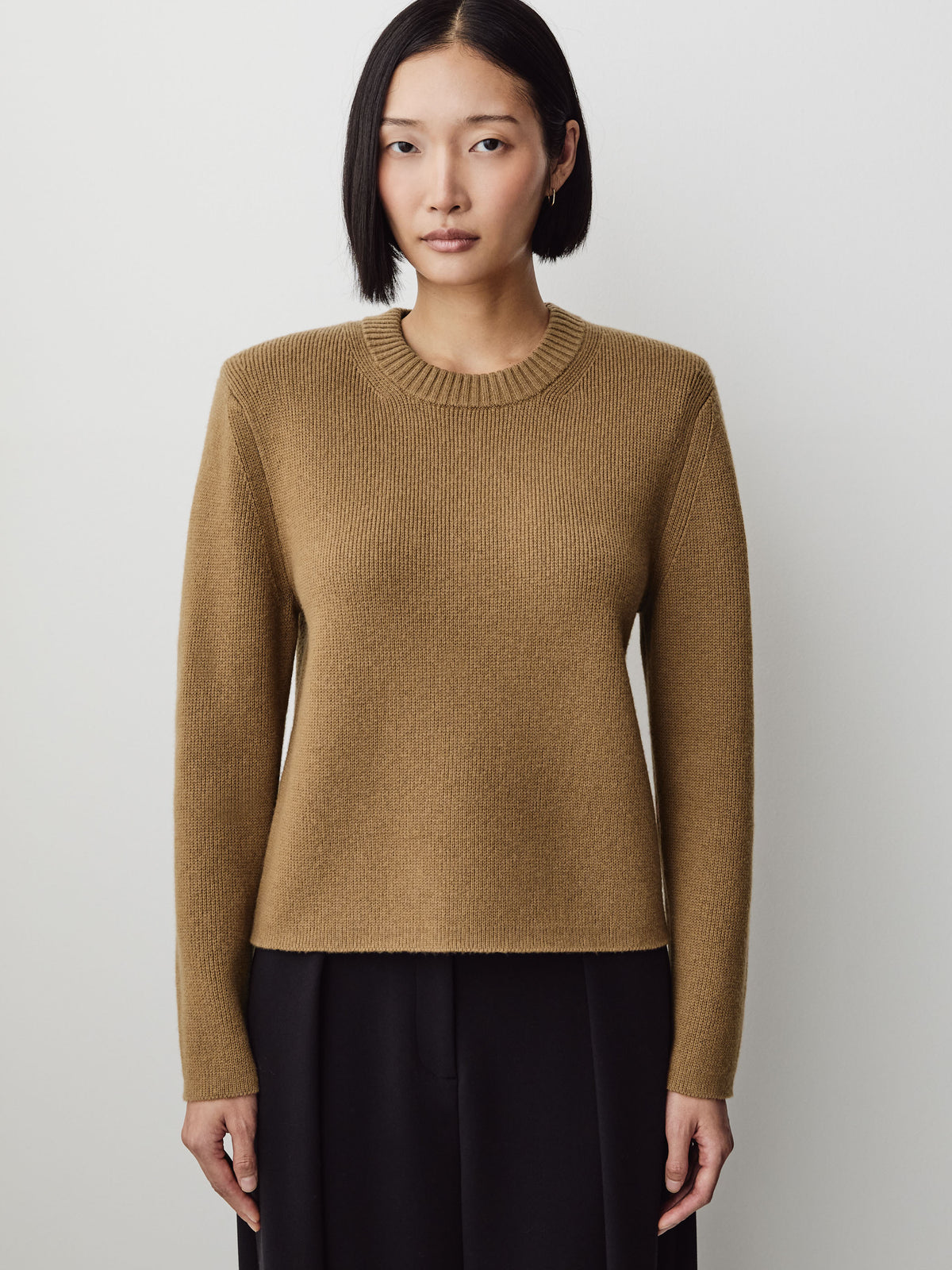 Long-Sleeve Crew-Neck Merino-Wool Sweater with Shoulder Pads