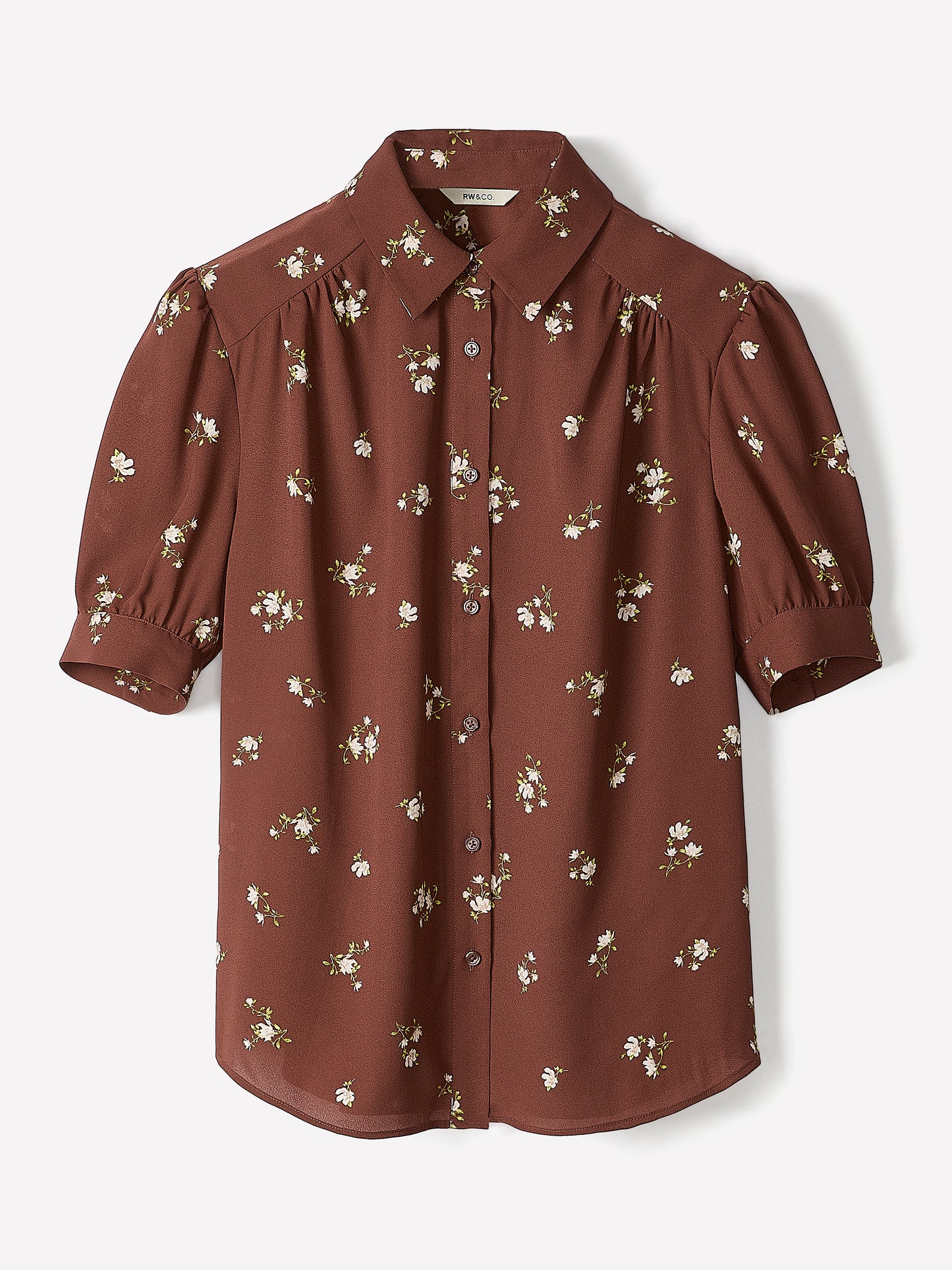 Silky Crepe Short-Sleeve Buttoned-Down Blouse