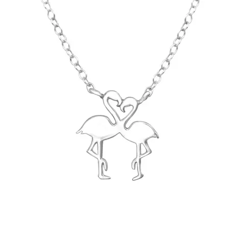 Sterling Silver Dainty Flamingo Heart Pendant Necklace - Ag Sterling