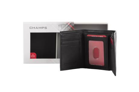 CHAMPS Black Label Leather RFID Tri-fold Wallet, Brown