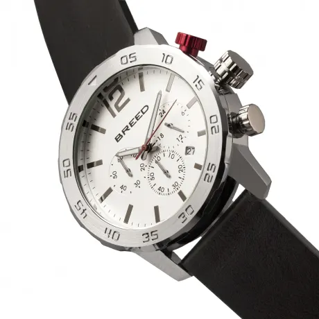 Breed - Montre chronographe Manuel avec bracelet en cuir et date - Argent