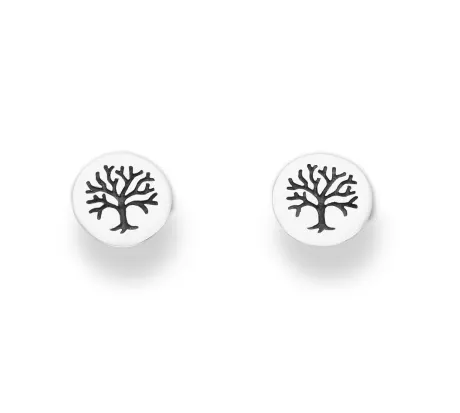 Ag Sterling - Sterling Silver Circular Tree Stud Earrings