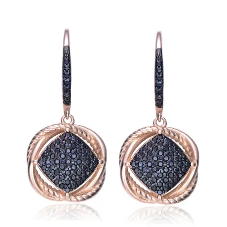 Genevive Boucles d'oreilles pendantes en argent sterling plaqué or rose 18 carats et noir avec oxyde de zirconium coloré