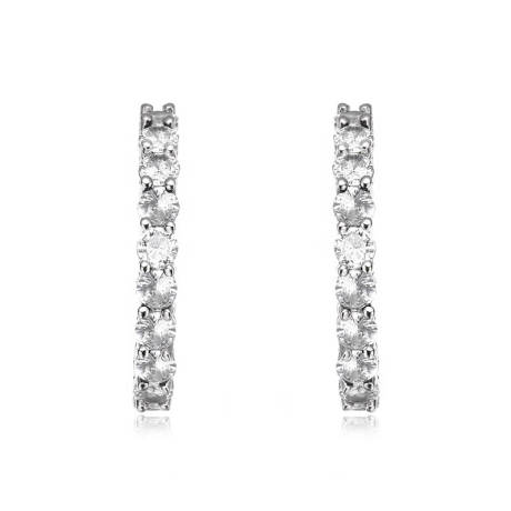 Rachel Glauber White Gold Plating with Clear Cubic Zirconia Inside Out Hoop Earrings