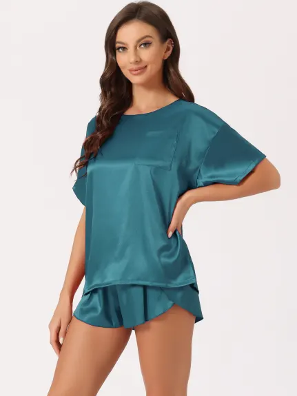 cheibear - Summer Short Sleeve Satin Pajama Set