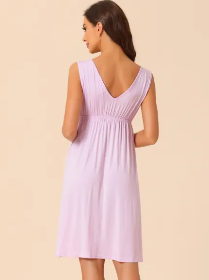 cheibear - V Neck Lace Trim Nightgown