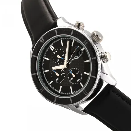 Breed - Montre chronographe Maverick avec bracelet en cuir et date - Argent/Olive