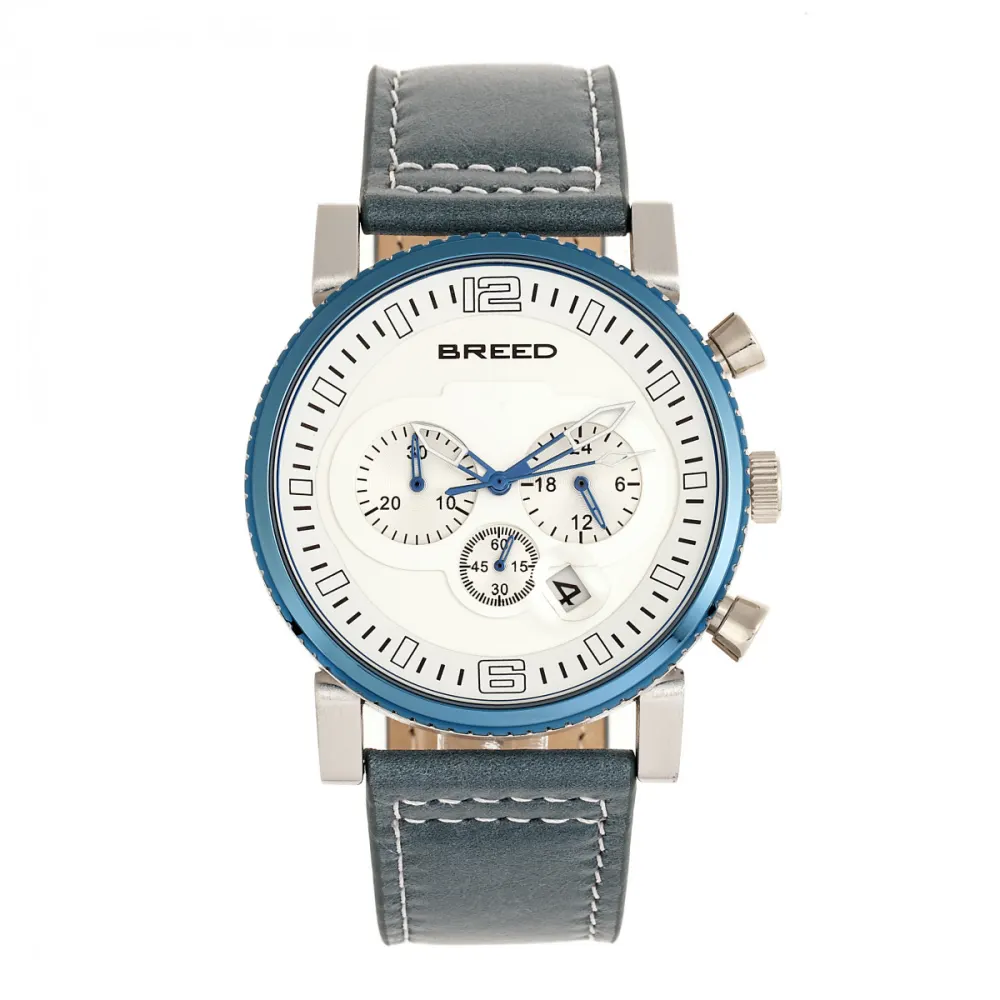 Breed - Ryker Chronograph Leather-Band Watch w/Date - Teal/Silver