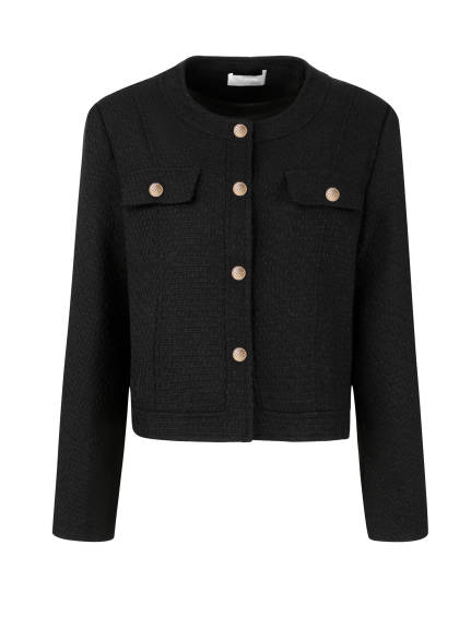 Hobemty- Long Sleeve Tweed Cropped Blazer Jacket