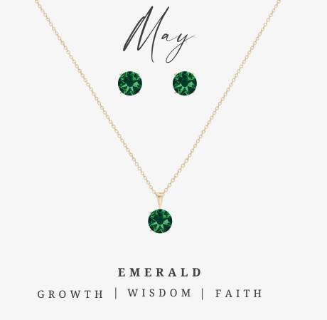Goldtone May Emerald Birthstone CZ Earring & Necklace Set