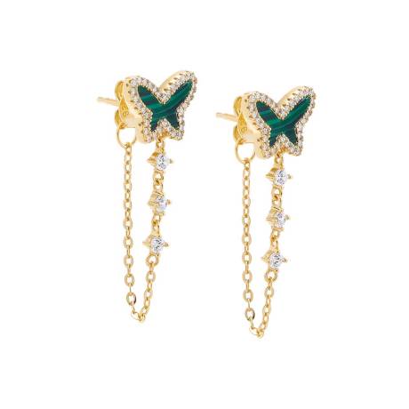By Adina Eden -PAVE COLORED STONE BUTTERFLY DROP CHAIN STUD EARRING - TURQUOISE