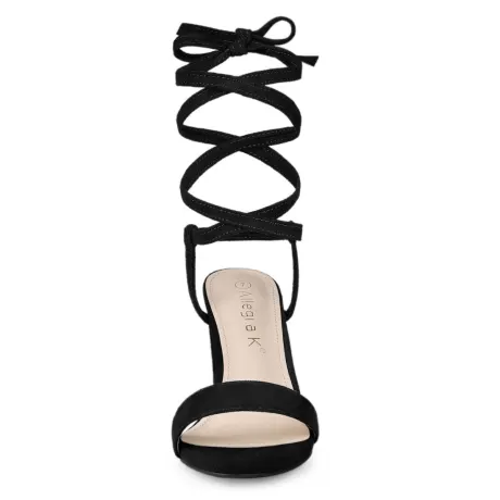 Allegra K - Lace Up Chunky Heeled Sandals Heels