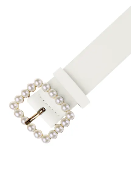 Allegra K - Ceinture à boucle en similicuir avec perles