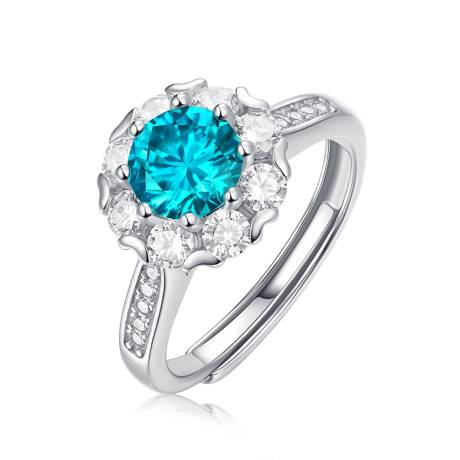 Stella Valentino Sterling Silver 1.8ctw Blue Topaz & Lab Created Moissanite Halo Cluster Anniversary Ring