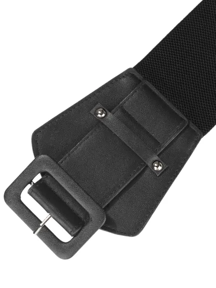 Allegra K- Wide Elastic Waist Belt Chunky Buckle Stretchy Belt
