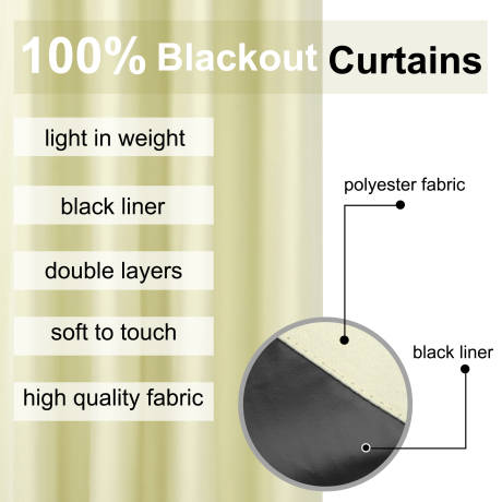 PiccoCasa- rideaux oeillets étanches 100% Blackout avec doublure noire, ensemble 2 panneaux 52 x 63 pouces