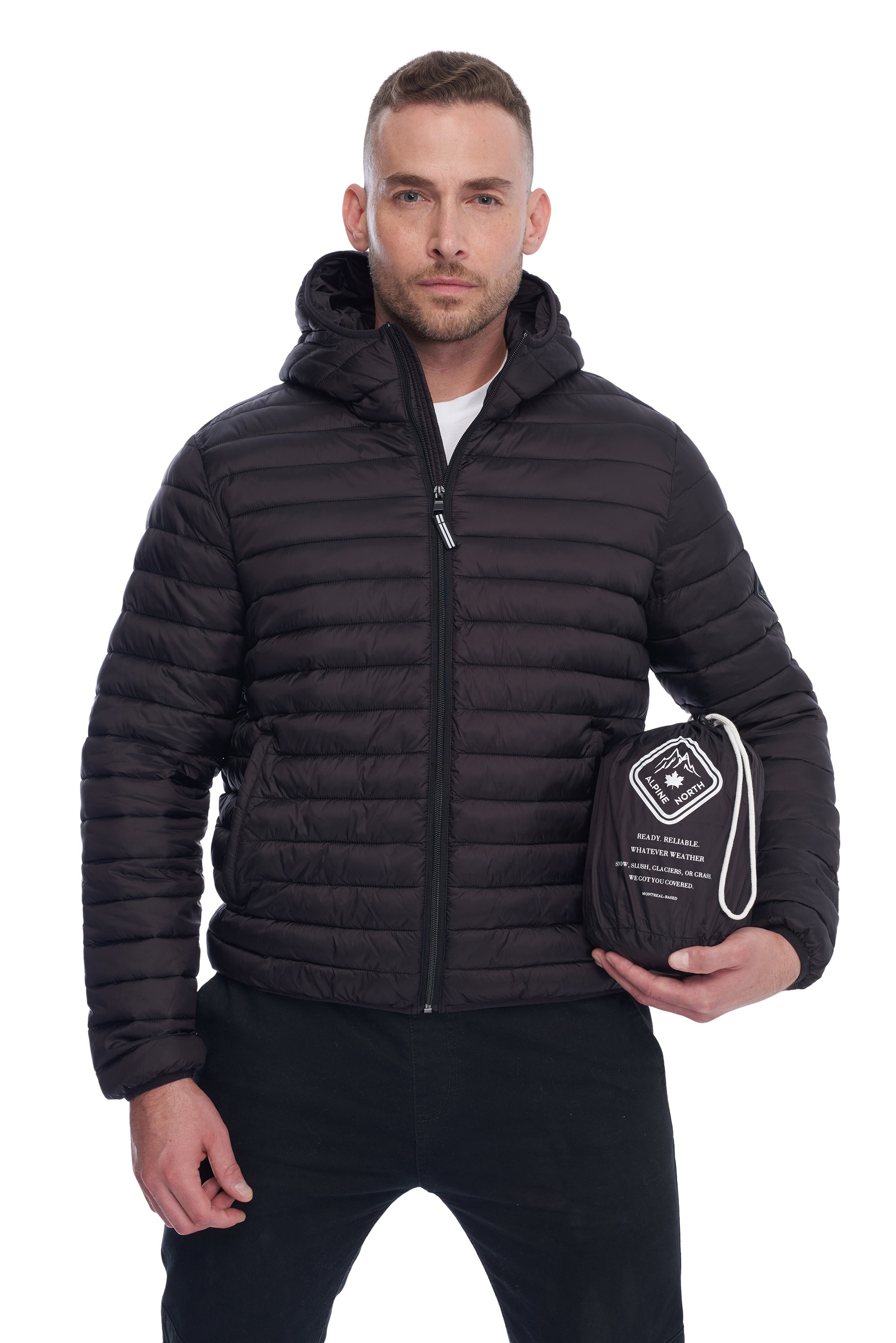 Alpine North Men's Vegan Down Lightweight Packable Puffer Jacket & Bag