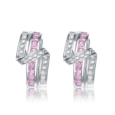 Genevive Sterling Silver White Gold Plated with Colored Cubic Zirconia Zig-Zag Designed Omega Clasp Half Hoop Earrings