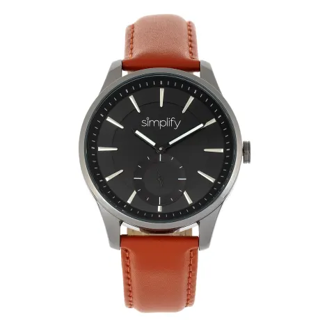 Simplify - The 6600 Series Leather-Band Watch - Brown/Black
