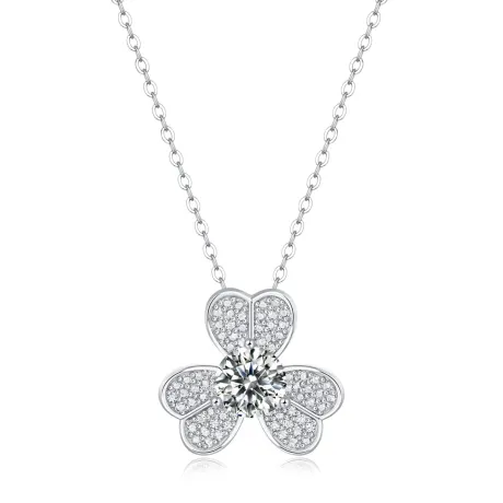 Stella Valentino Sterling Silver 1ctw Lab Created Moissanite Fr Pave Blooming Flower Solitaire Pendant Necklace