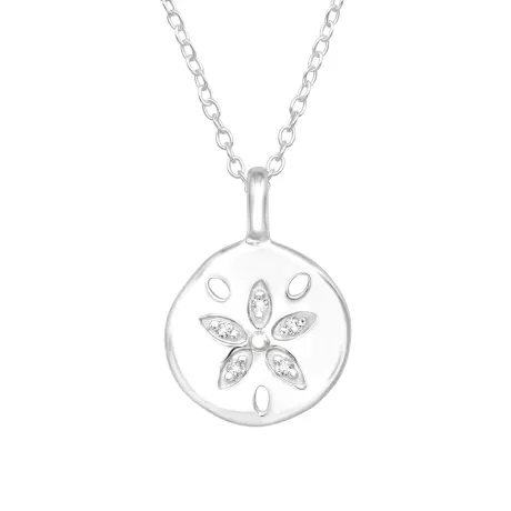 Sterling Silver Sand Dollar Pendant Necklace with Cubic Zirconia - Ag Sterling