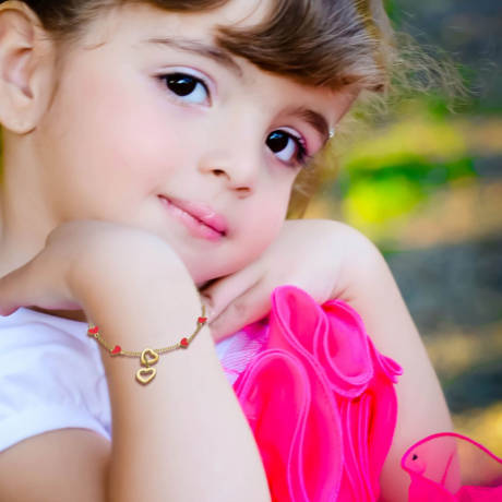 Rachel Galuber Bracelet à breloques double halo pour enfant et cœur coloré, réglable