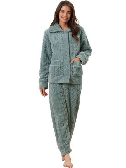 cheibear - Ensemble de pyjama d'hiver boutonné en polaire moelleuse