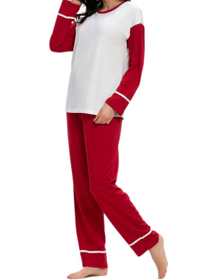 cheibear - Round Neck Nightwear with Pants Casual Pajama Set