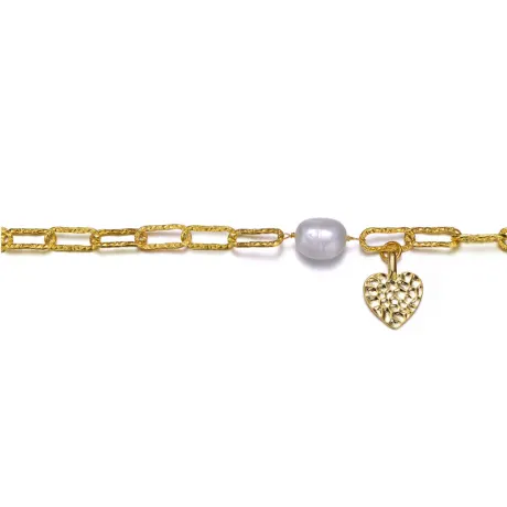 Bracelet à maillons en forme de pince de homard en argent sterling plaqué or 14 carats avec perles d'eau douce véritables