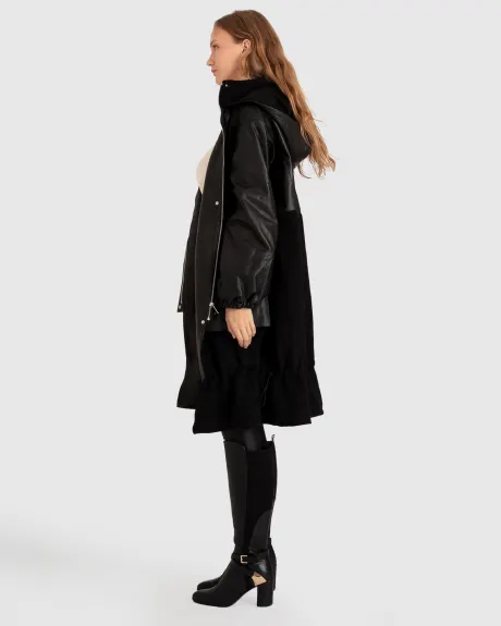 Belle & Bloom Back to Black Oversized Leather Panelled Coat