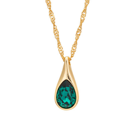 Goldtone Emerald Crystal Teardrop Pendant Necklace made with Quality Austrian Crystals - MICALLA