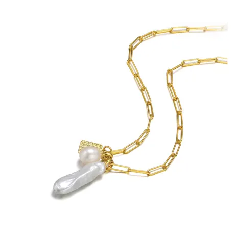 Collier à triple pendentif en argent sterling plaqué or 14 carats avec perles d'eau douce véritables
