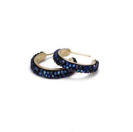 Goldtone Blue Clustered Crystal Hoop Earrings made with Quality Austrian Crystals - MICALLA