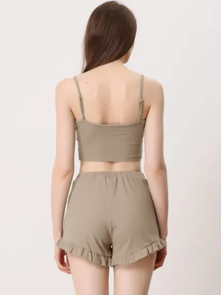 cheibear - Runch Crop Cami with Shorts Pajama Set
